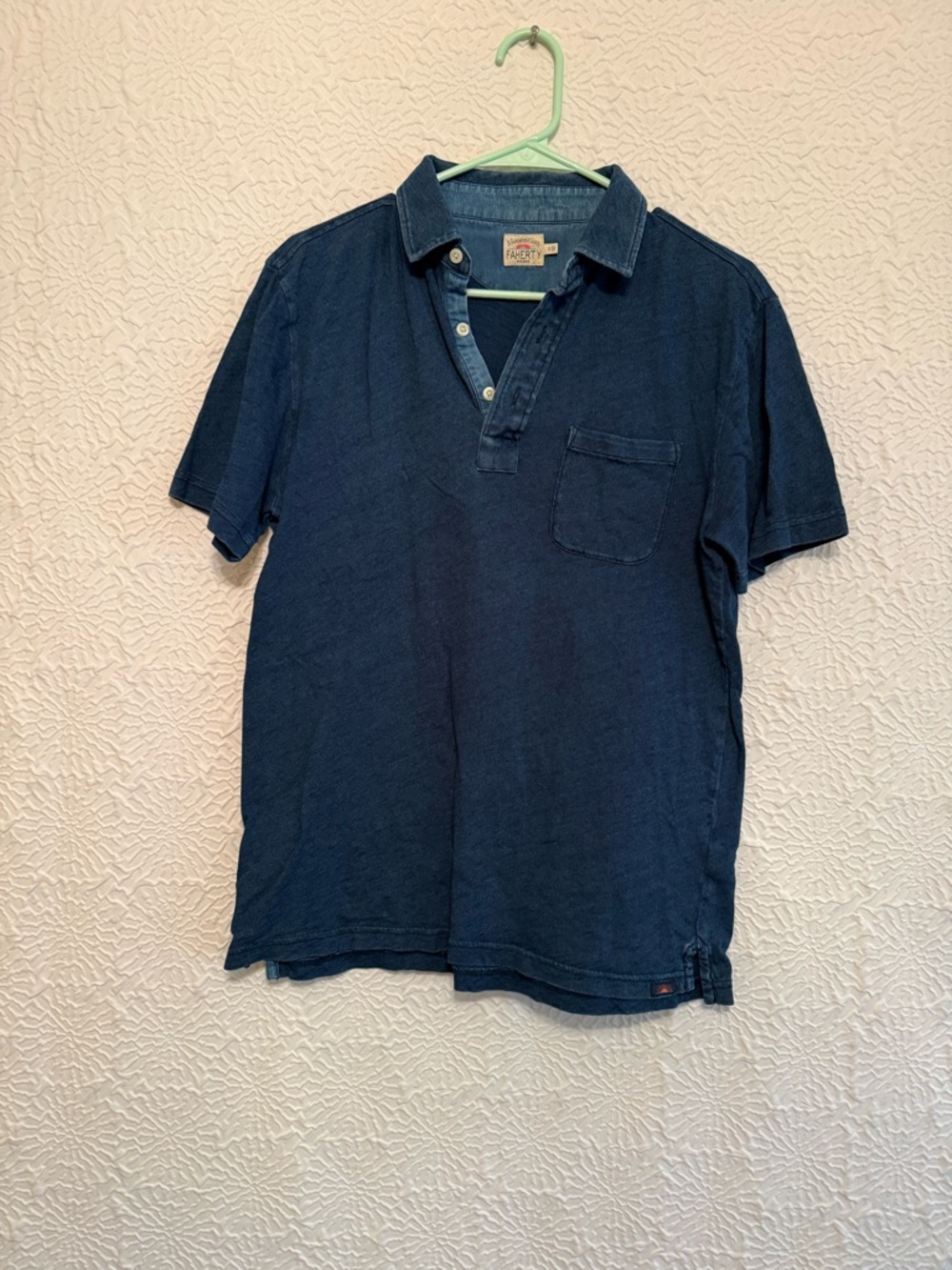 Faherty Navy Short-Sleeve Polo with Chest Pocket